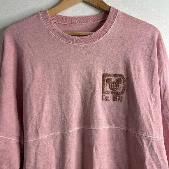 Disney Spirit Jersey Shirt Womens Medium Pink Walt Disney World Glitter Mickey - Picture 2 of 9